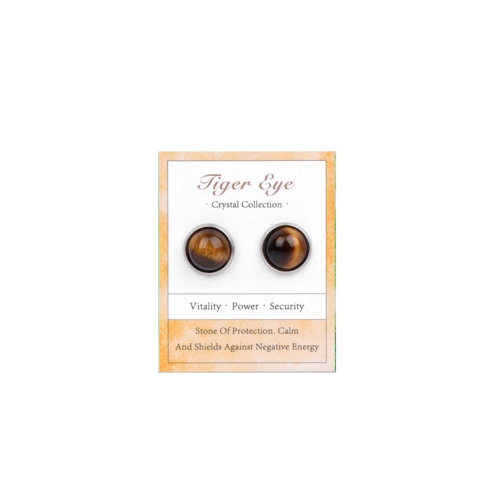 Tiger Eye Crystal Stud Earrings 12mm – Brown Gold Round Studs – NWT